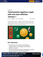 Turkmenistan legalizes crypto with new laws effective January 1