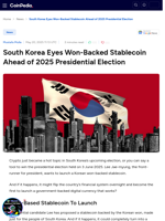 South Korea Eyes Won-Backed Stablecoin Ahead of 2025 Presidential Election