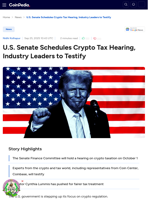 U.S. Senate Schedules Crypto Tax Hearing, Industry Leaders to Testify