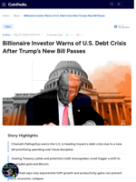 Billionaire Investor Warns of U.S. Debt Crisis After Trump's New Bill Passes