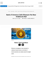 Bank of America Calls Ethereum the New Stablecoin Rail