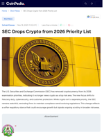 SEC Drops Crypto from 2026 Priority List