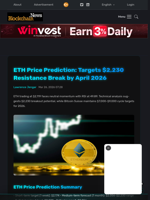 ETH Price Prediction: Targets $2,230 Resistance Break by April 2026 - Blockchain.News