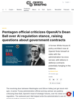 Pentagon official criticizes OpenAI's Dean Ball over AI regulation stance, raising questions about government contracts