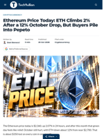 Ethereum Price Today: ETH Climbs 2% After a 12% October Drop, But Buyers Pile Into Pepeto - TechBullion