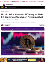 Bitcoin Price Slides for Fifth Day as Risk-Off Sentiment Weighs on Prices: Analyst