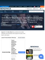 Elon Musk Says Space-Based Industries Will Exceed Entire Earth's Value Because Of This Reason — Jim Chanos Says 'There It Is' - Tesla (NASDAQ:TSLA) - Benzinga