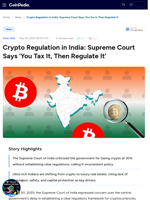 Crypto Regulation in India: Supreme Court Says ‘You Tax It, Then Regulate It’