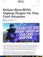 Solana Eyes $500, Digitap Surges On Visa Card Adoption – CryptoNinjas