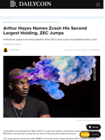 Arthur Hayes Names Zcash His Second Largest Holding, ZEC Jumps - DailyCoin