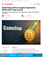 GameStop Hints Crypto Payments While BTC Top Looms - Coinspeaker