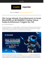 95x Surge Ahead: Final Moments to Grab BlockDAG at $0.0000061! Stellar Value Fades & Ethereum Targets $2,150