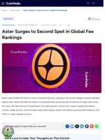 Aster Surges to Second Spot in Global Fee Rankings