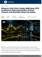 Binance Coin Price Today: BNB Near $721 as Binance Plans November 10 Pool Closure and Remittix Nears Its Debut - TechBullion