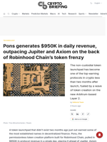 Pons generates $950K in daily revenue, outpacing Jupiter and Axiom on the back of Robinhood Chain's token frenzy