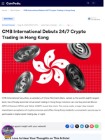 CMB International Debuts 24/7 Crypto Trading in Hong Kong