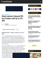 LBank Launches Enhanced TRX Earn Products with Up to 11% APR