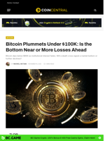 Bitcoin Plummets Under $100K: Is the Bottom Near or More Losses Ahead - CoinCentral