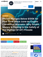 Bitcoin Plunges Below $100K for First Time Since June as Crypto Correction Worsens: Why Smart Money is Fleeing to the Safety of the Digitap ($TAP) Presale | Live Bitcoin News