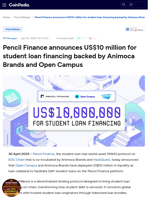 Pencil Finance announces US$10 million for student loan financing backed by Animoca Brands and Open Campus