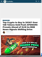 Top Crypto to Buy in 2026? Over 12B Tokens Sold Push APEMARS Presale Ahead of XLM As BNB News Signals Shifting Drive - TechBullion
