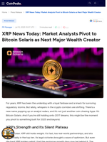 XRP News Today: Market Analysts Pivot to Bitcoin Solaris as Next Major Wealth Creator