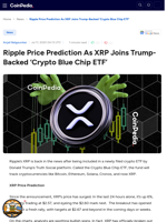Ripple Price Prediction As XRP Joins Trump-Backed ‘Crypto Blue Chip ETF’