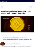Users Panic as Binance Wallet Shows Zero Balance Amid Network Congestion