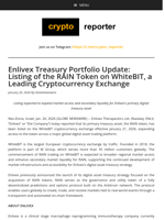Enlivex Treasury Portfolio Update: Listing of the RAIN Token on WhiteBIT, a Leading Cryptocurrency Exchange