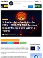 Shiba Inu Price Prediction For 2025 - 2030: Will SHIB Become King Of Meme Coins Within 5 Years? | Live Bitcoin News