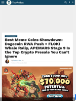 Best Meme Coins Showdown: Dogecoin RWA Push + FLOKI Whale Rally, APEMARS Stage 9 Is the Top Crypto Presale You Can’t Ignore - TechBullion