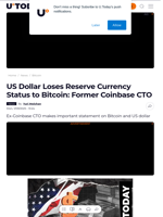 US Dollar Loses Reserve Currency Status to Bitcoin: Former Coinbase CTO - U.Today