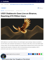 USD1 Stablecoin Goes Live on Binance, Reaching 270 Million Users