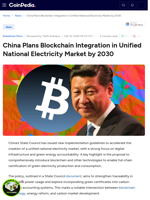 China Plans Blockchain Integration in Unified National Electricity Market by 2030