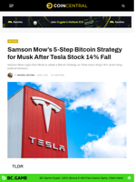 Samson Mow’s 5-Step Bitcoin Strategy for Musk After Tesla Stock 14% Fall - CoinCentral