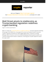 Wall Street pivots to stablecoins as Trump-backed regulation redefines crypto banking