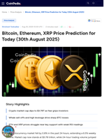 Bitcoin, Ethereum, XRP Price Prediction for Today (30th August 2025)