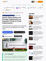 South Africa Rules out Foreign Stablecoins as Payment Tools to Curb Dollarization