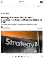Strategy Resumes Bitcoin Buys, Boosting Holdings to Over $72 Billion in BTC - Decrypt
