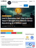 Did El Salvador Lie? The Country Hasn't Bought Any Bitcoin Since Receiving $1.4 Billion Loan | Live Bitcoin News