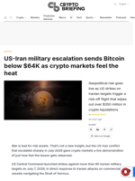 US-Iran military escalation sends Bitcoin below $64K as crypto markets feel the heat
