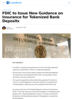 FDIC Plans Insurance for Tokenized Bank Deposits