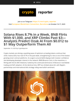 Solana Rises 8.7% in a Week, BNB Flirts With $1,000, and XRP Climbs Past $3—Analysts Predict Ozak AI From $0.012 to $1 May Outperform Them All