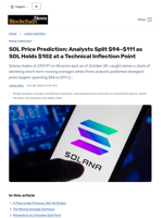 SOL Price Prediction: Analysts Split $94–$111 as SOL Holds $102 at a Technical Inflection Point - Blockchain.News