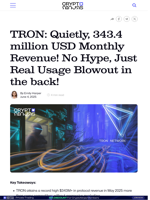 TRON: Quietly, 343.4 million USD Monthly Revenue! No Hype, Just Real Usage Blowout in the back!