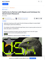 California Teams with Coinbase and Ripple For Government Project