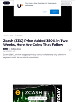 Zcash (ZEC) Price Added 350% in Two Weeks, Here Are Coins That Follow - U.Today
