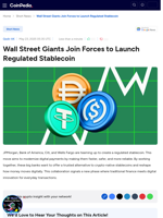 Wall Street Giants Join Forces to Launch Regulated Stablecoin