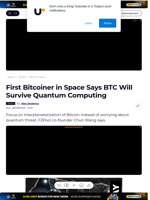 First Bitcoiner in Space Says BTC Will Survive Quantum Computing - U.Today