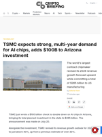 TSMC expects strong, multi-year demand for AI chips, adds $100B to Arizona investment